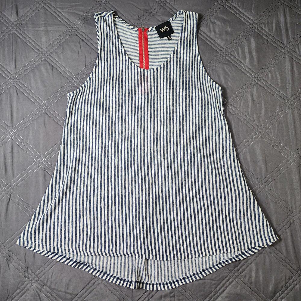 W5 Womens Size Medium Blue White Stripe Tank Top Flowy Relaxed